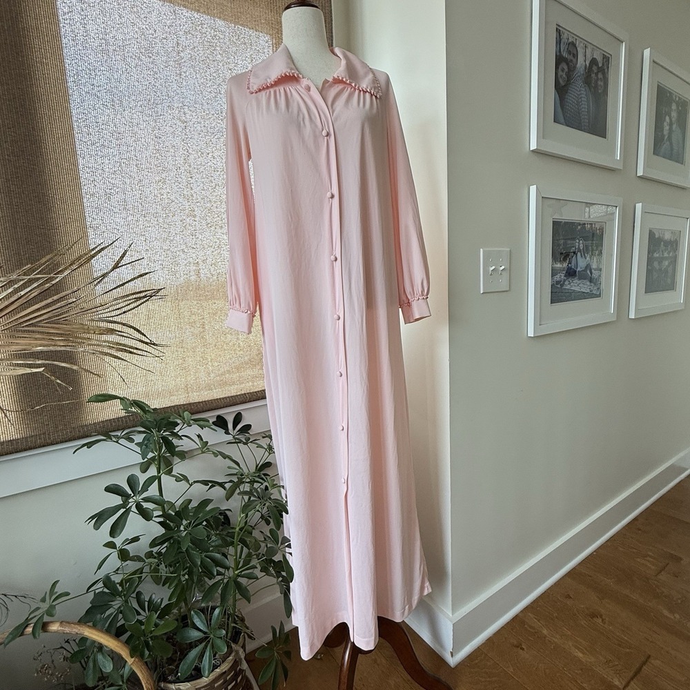Vintage Gossard‎ Loungewear Nightgown Women's Small Pink Silky Long Sleeve Loop